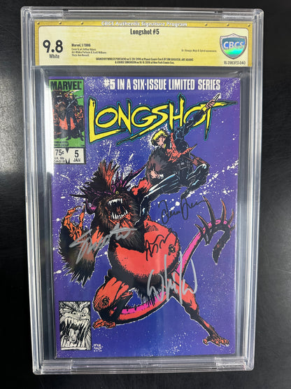 Longshot #5 CBCS 9.8 – Signed by Whilce Portacio, Art Adams, Jim Shooter & Louise Simonson