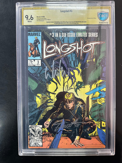 Longshot #3 CBCS 9.6 – Signed by Whilce Portacio, Art Adams, Jim Shooter & Louise Simonson
