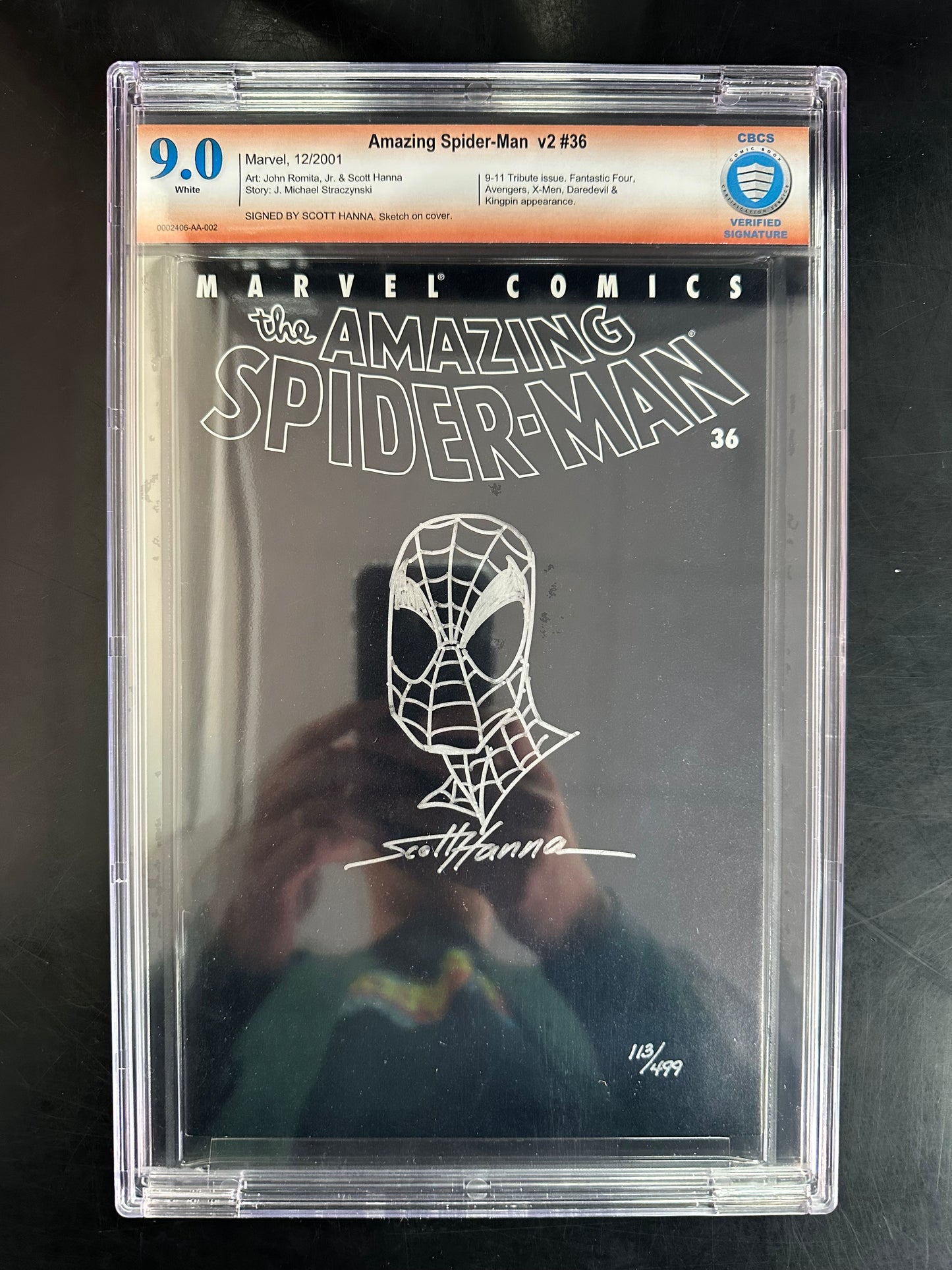 Amazing Spider-Man (Vol. 2) #36 CBCS 9.0 – Signed by Scott Hanna / 9-11 Tribute Sketch Edition #113/499